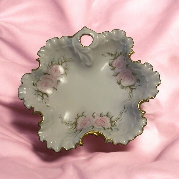 VC Conley Porcelain Lemon Dish Hand-painted Gold Trimmed Ruffled Edge England - Picture 1 of 6